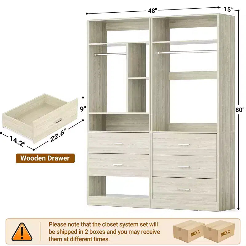 Système de placard de 122 cm avec 5 tiroirs en bois