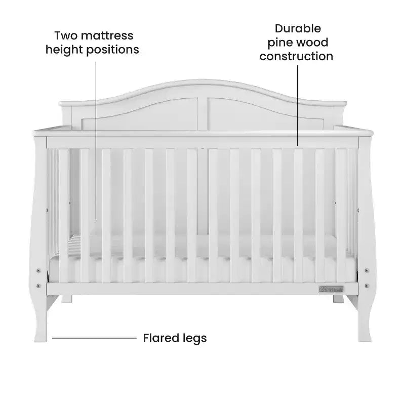 Lit de bébé convertible 4-en-1, se transforme en lit de jour, lit de tout-petit et lit double, 3 positions de matelas, finition sans danger pour bébé