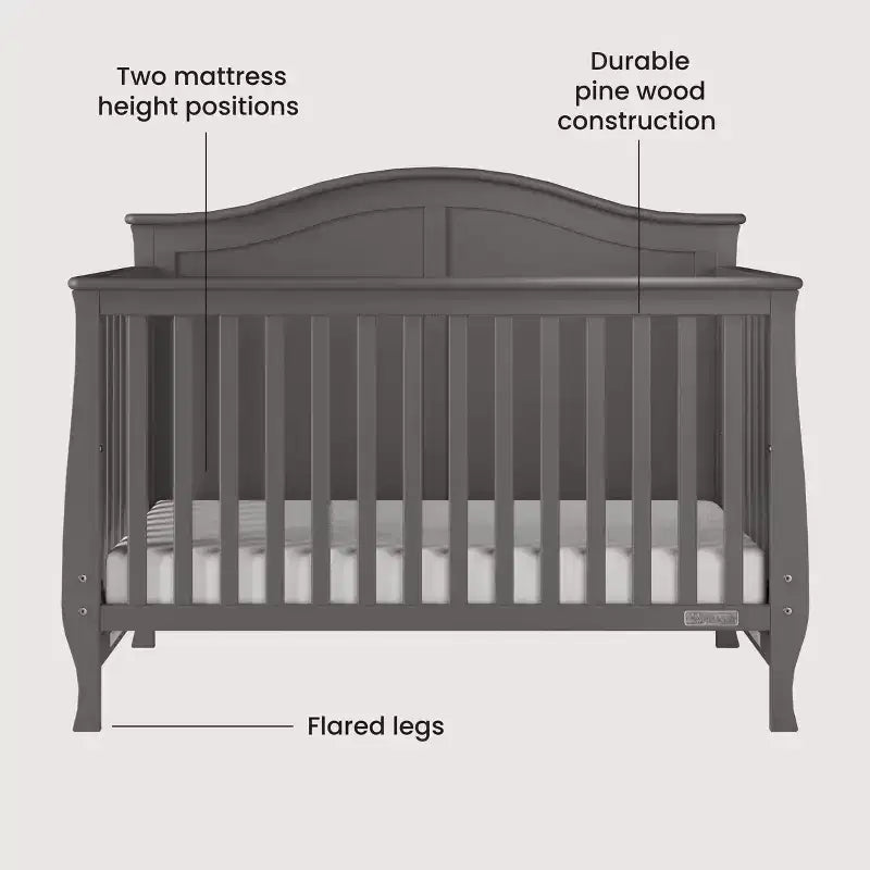 Lit de bébé convertible 4-en-1, se transforme en lit de jour, lit de tout-petit et lit double, 3 positions de matelas, finition sans danger pour bébé