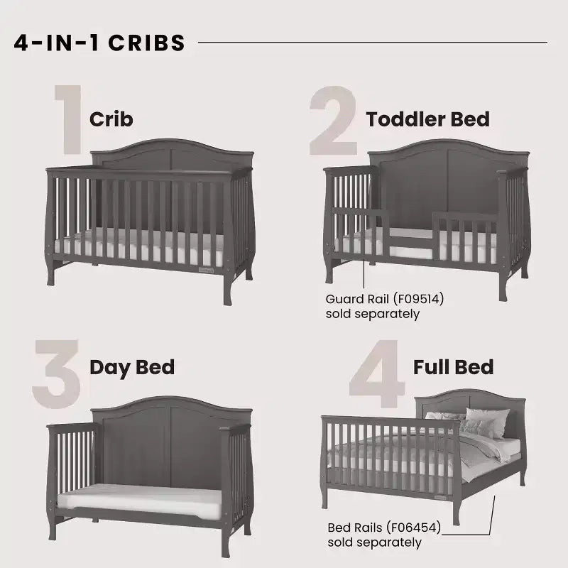 Lit de bébé convertible 4-en-1, se transforme en lit de jour, lit de tout-petit et lit double, 3 positions de matelas, finition sans danger pour bébé