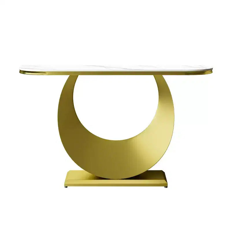 Console demi-lune de 47" avec plateau effet marbre et base en métal, table étroite pour entrée, couloir, salon ou chambre à coucher