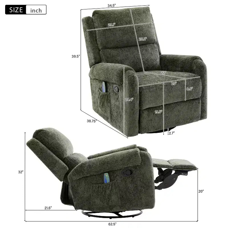 Fauteuil inclinable de massage en chenille pivotant et berçant moderne