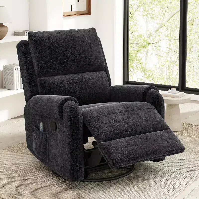 Fauteuil inclinable de massage en chenille pivotant et berçant moderne