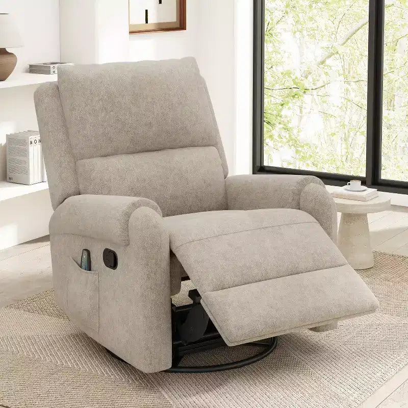 Fauteuil inclinable de massage en chenille pivotant et berçant moderne