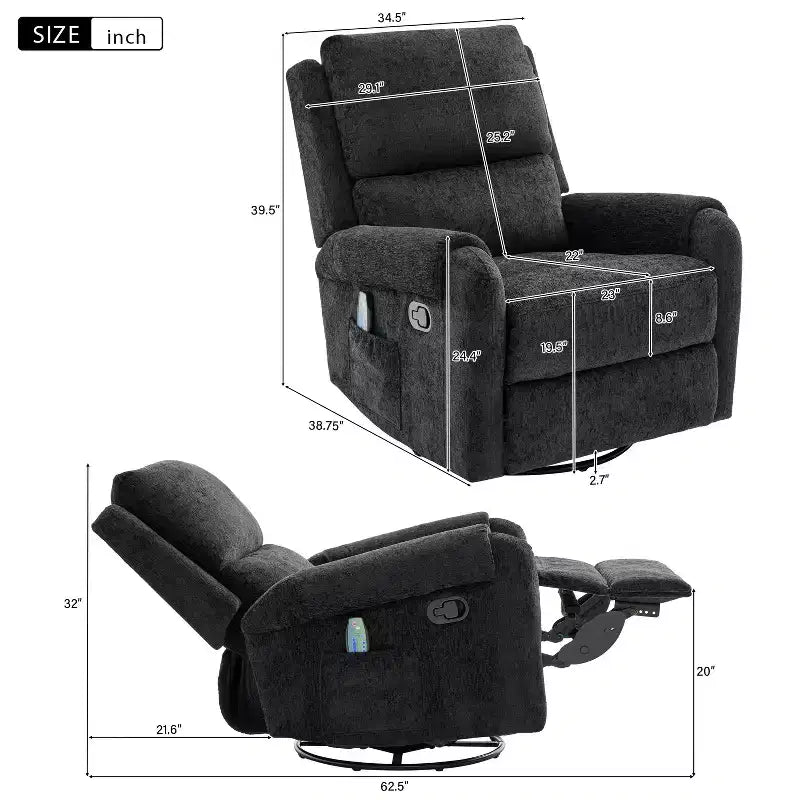 Fauteuil inclinable de massage en chenille pivotant et berçant moderne