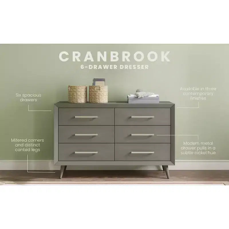Commode double à 6 tiroirs pour chambre de bébé ou d'enfant, kit anti-basculement inclus, finition non toxique sans danger pour bébé