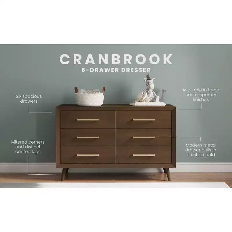 Commode double à 6 tiroirs pour chambre de bébé ou d'enfant, kit anti-basculement inclus, finition non toxique sans danger pour bébé