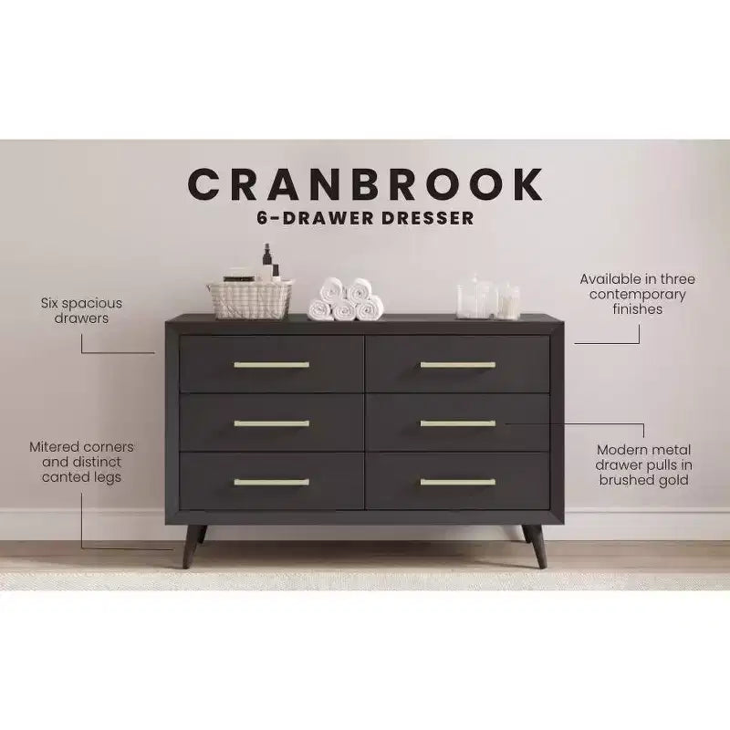 Commode double à 6 tiroirs pour chambre de bébé ou d'enfant, kit anti-basculement inclus, finition non toxique sans danger pour bébé