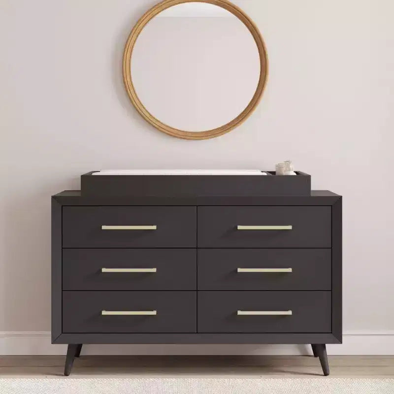 Commode double à 6 tiroirs pour chambre de bébé ou d'enfant, kit anti-basculement inclus, finition non toxique sans danger pour bébé