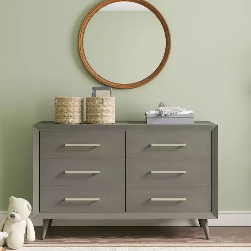 Commode double à 6 tiroirs pour chambre de bébé ou d'enfant, kit anti-basculement inclus, finition non toxique sans danger pour bébé