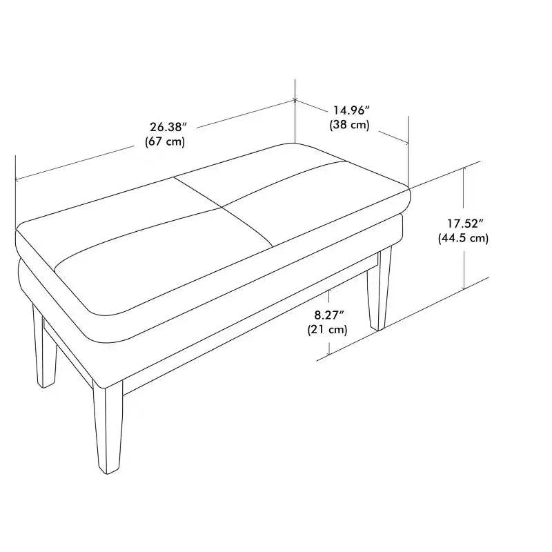 Banc ottoman étroit de 27 pouces de style milieu de siècle en similicuir vegan noir vieilli