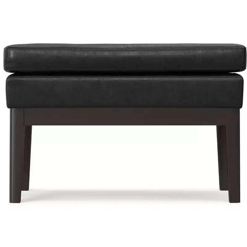 Banc ottoman étroit de 27 pouces de style milieu de siècle en similicuir vegan noir vieilli