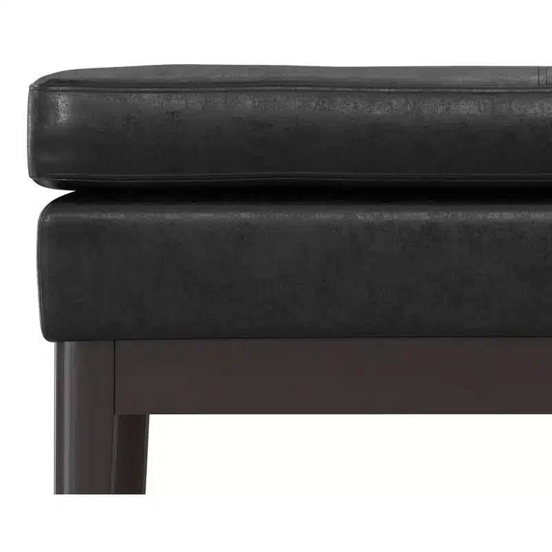 Banc ottoman étroit de 27 pouces de style milieu de siècle en similicuir vegan noir vieilli
