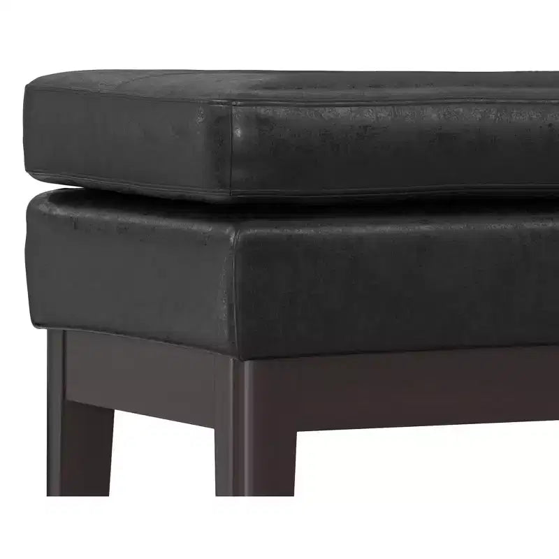 Banc ottoman étroit de 27 pouces de style milieu de siècle en similicuir vegan noir vieilli