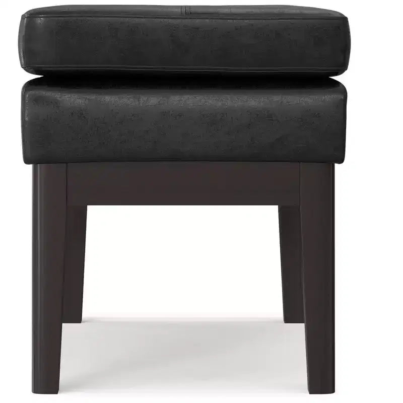 Banc ottoman étroit de 27 pouces de style milieu de siècle en similicuir vegan noir vieilli