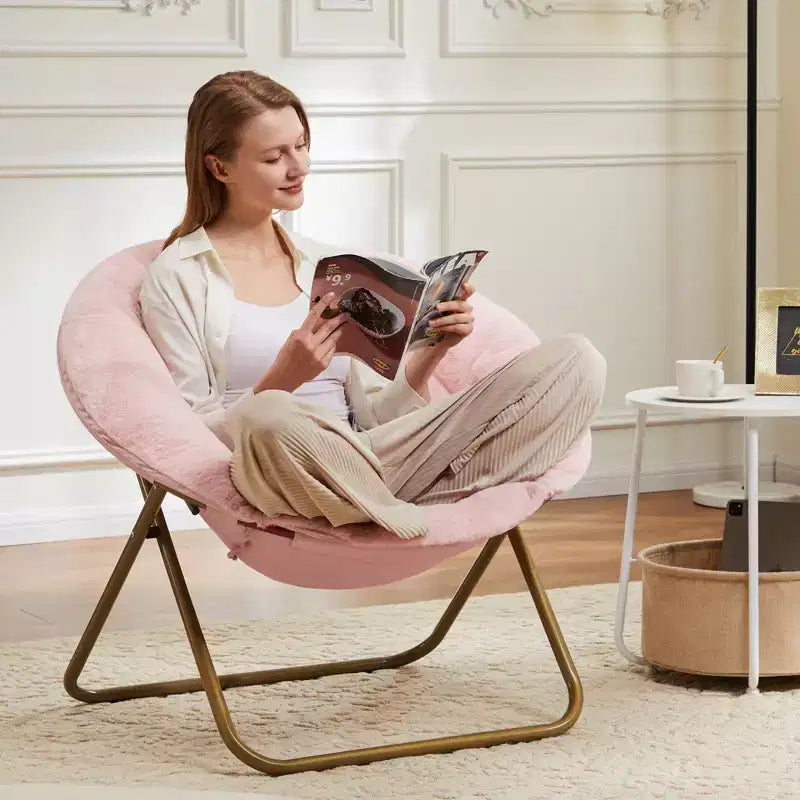 Fauteuil de salon moderne avec accoudoirs, fauteuil tapissé en fausse fourrure avec cadre robuste, chaises pliantes d'appoint pour salon, chambre, bureau