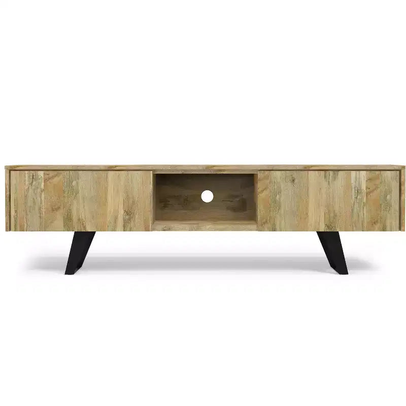 Meuble TV industriel moderne en bois massif de 183 cm de large pour TV jusqu'à 80 pouces