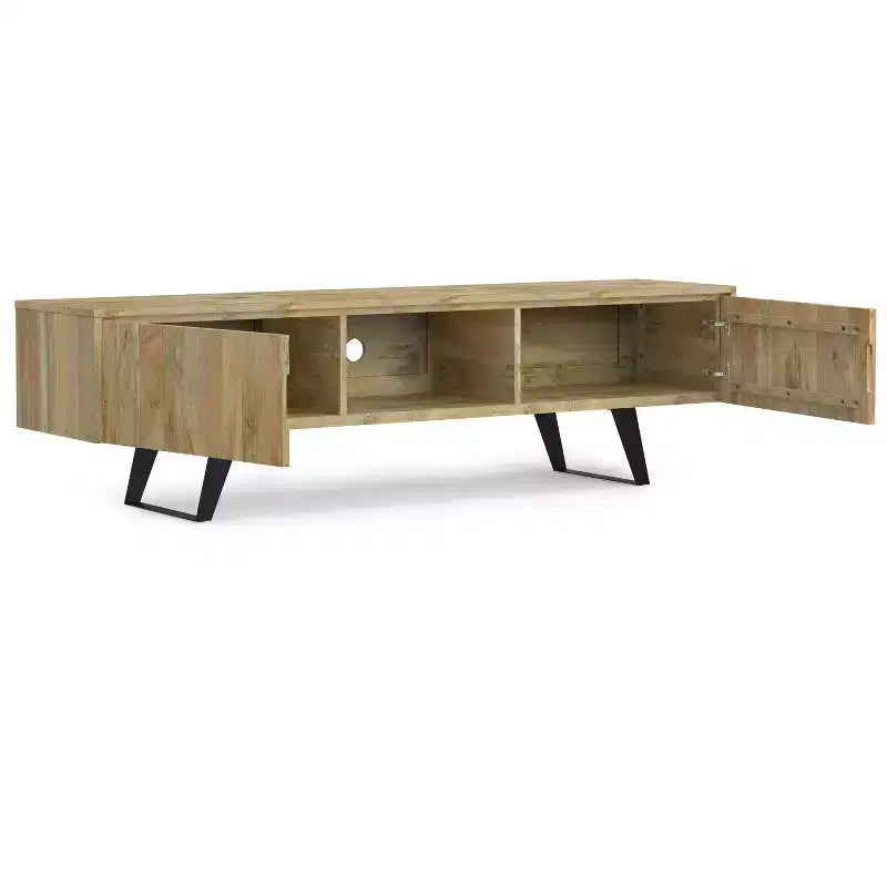 Meuble TV industriel moderne en bois massif de 183 cm de large pour TV jusqu'à 80 pouces