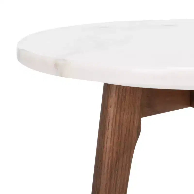 Table d'appoint ronde en marbre - Marbre/Noyer