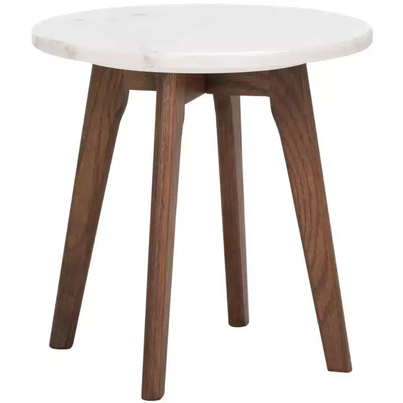 Table d'appoint ronde en marbre - Marbre/Noyer