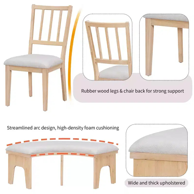 Ensemble de salle à manger rond 5 pièces rustique GDFStudio Agnes avec chaises rembourrées et banc incurvé