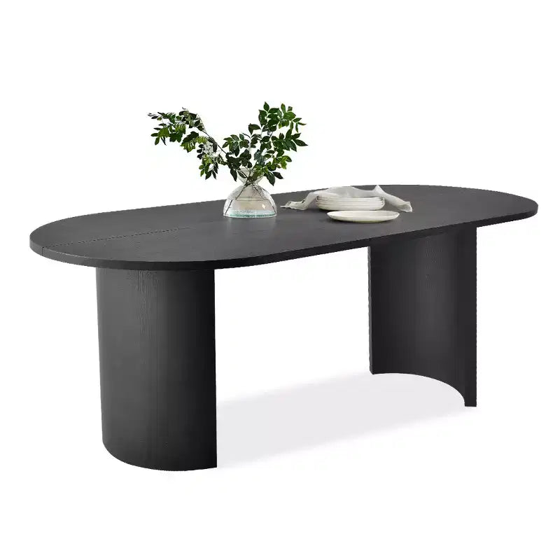 Ensemble Table à Manger pour 6 personnes, Table Ovale 79 et Chaises Tonneau Rembourrées en Tissu Lin avec Roulettes, pour la Salle à Manger-Panipeachy