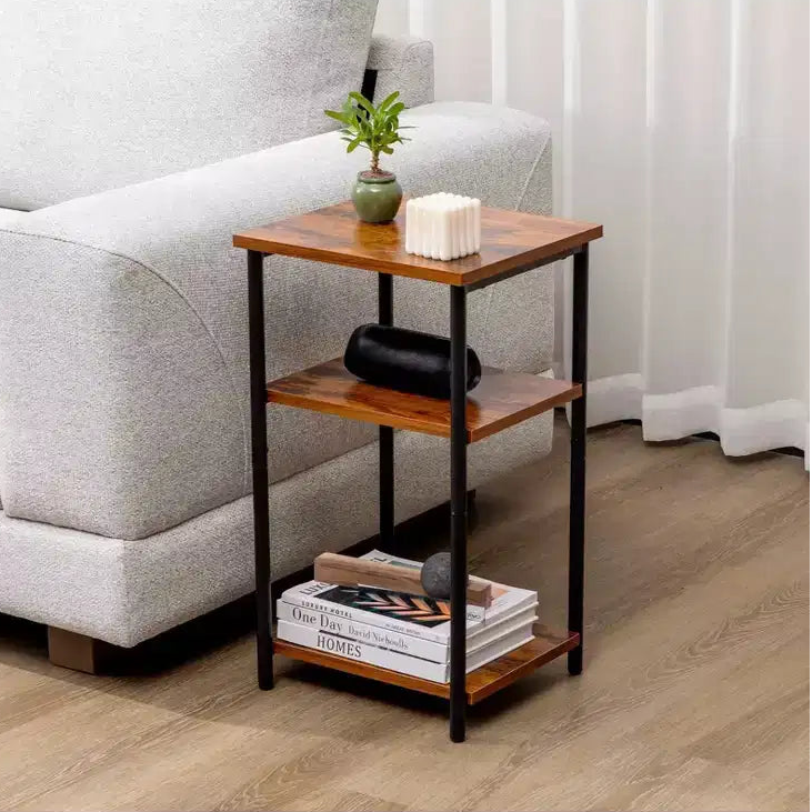 MAYEERTY 3-Tier Adjustable Height Coffee Table, Space-Saving Storage Bedside Table Rust