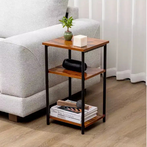 MAYEERTY 3-Tier Adjustable Height Coffee Table, Space-Saving Storage Bedside Table Rust