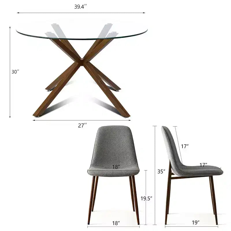 Olive+Oslo Ensemble de salle à manger 5 pièces pour 4, Table à manger ronde en verre avec 4 chaises de salle à manger rembourrées Pieds noyer-Panipeachy