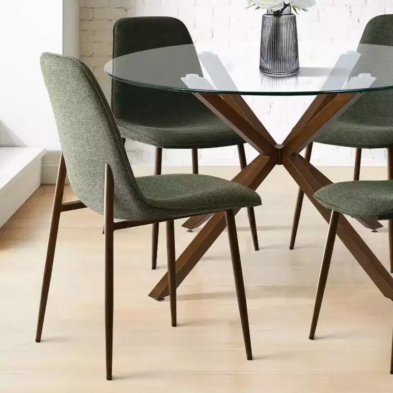 Olive+Oslo Ensemble de salle à manger 5 pièces pour 4, Table à manger ronde en verre avec 4 chaises de salle à manger rembourrées Pieds noyer-Panipeachy