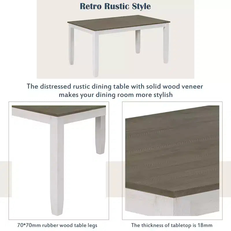 Ensemble de salle à manger 6 pièces en bois pour 6 personnes, table à manger rectangulaire avec 4 chaises rembourrées et un banc