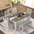 6 Pieces Wood Dining Room Table Set for 6, Rectangle Dining Table with 4 Upholstered Chairs and Bench