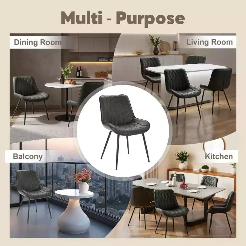 Lot de 2 chaises de salle à manger modernes noires, chaises d'appoint de cuisine rembourrées avec pieds en métal