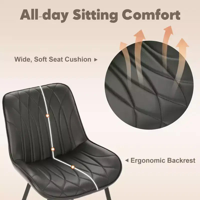 Lot de 2 chaises de salle à manger modernes noires, chaises d'appoint de cuisine rembourrées avec pieds en métal