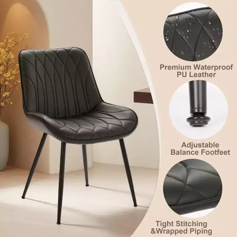 Lot de 2 chaises de salle à manger modernes noires, chaises d'appoint de cuisine rembourrées avec pieds en métal