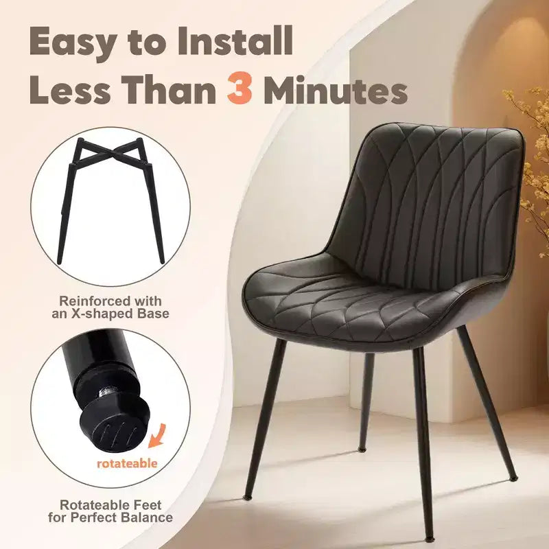 Lot de 2 chaises de salle à manger modernes noires, chaises d'appoint de cuisine rembourrées avec pieds en métal