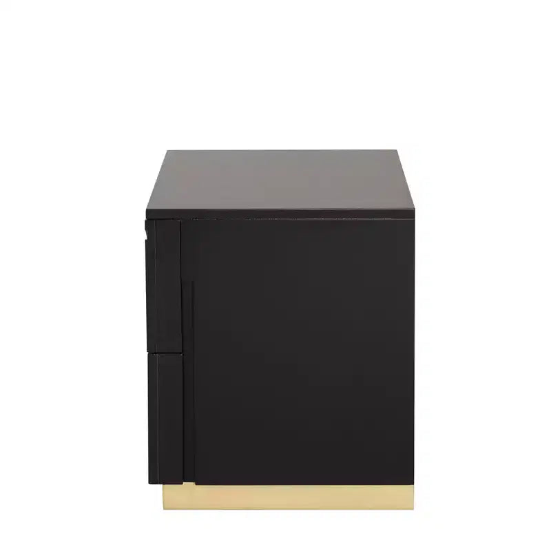 Table de chevet simple moderne de 71 cm, motif laqué or, tiroirs à queue d'aronde français et anglais, noir et or