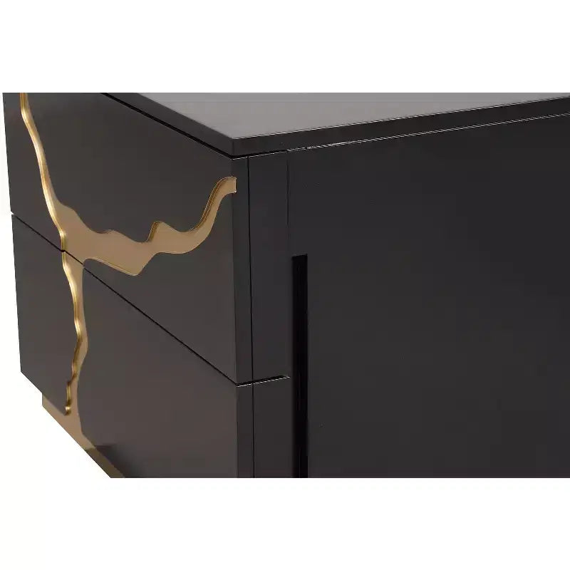 Table de chevet simple moderne de 71 cm, motif laqué or, tiroirs à queue d'aronde français et anglais, noir et or