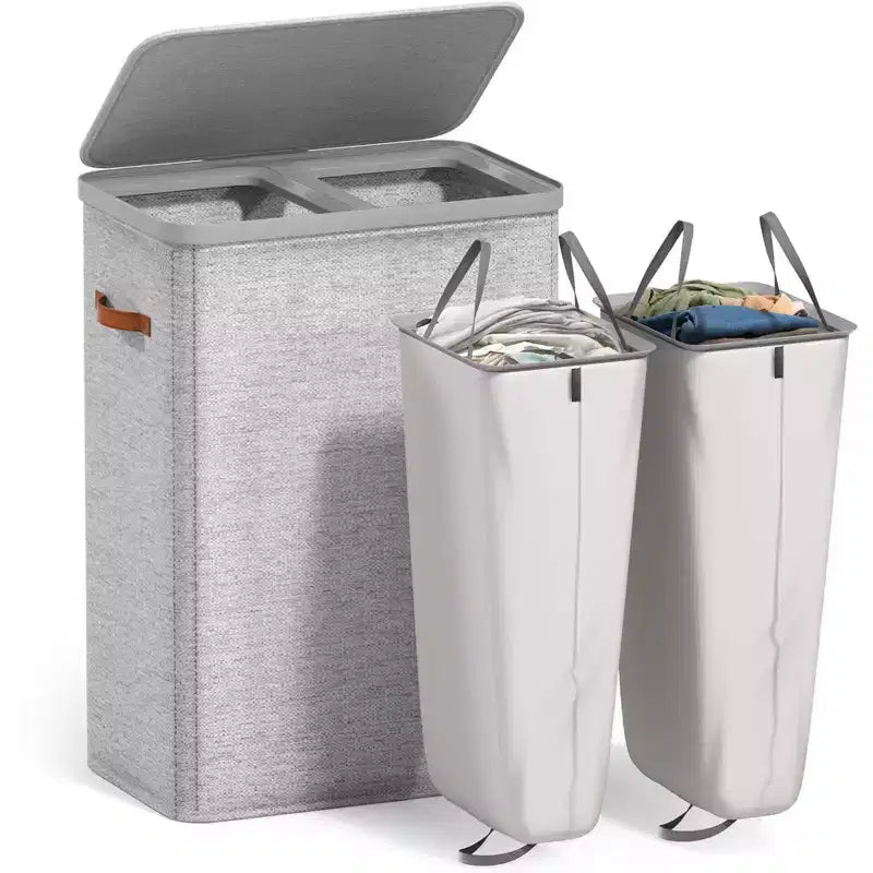 Panier à linge à 2 compartiments avec sac à linge amovible - Organisateur durable pour salle de bain, chambre ou buanderie