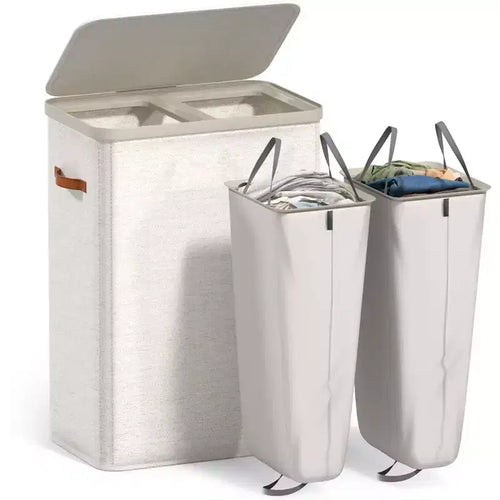Panier à linge à 2 compartiments avec sac à linge amovible - Organisateur durable pour salle de bain, chambre ou buanderie