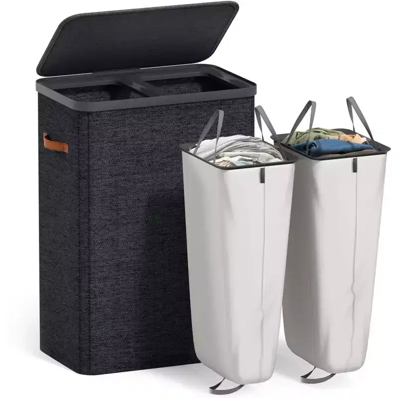 Panier à linge à 2 compartiments avec sac à linge amovible - Organisateur durable pour salle de bain, chambre ou buanderie