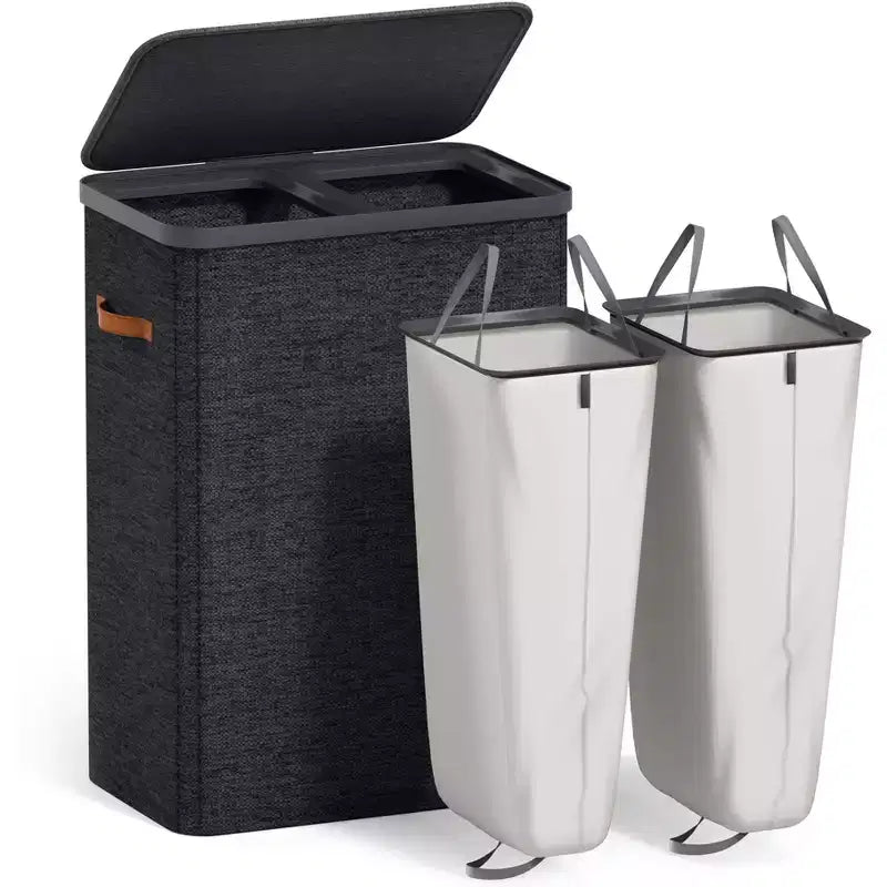 Panier à linge à 2 compartiments avec sac à linge amovible - Organisateur durable pour salle de bain, chambre ou buanderie