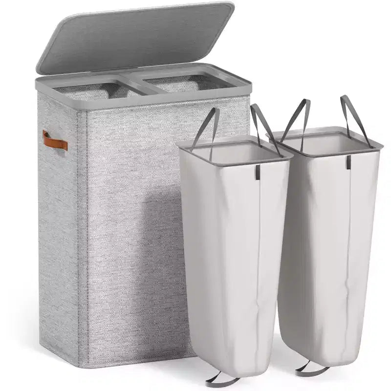 Panier à linge à 2 compartiments avec sac à linge amovible - Organisateur durable pour salle de bain, chambre ou buanderie