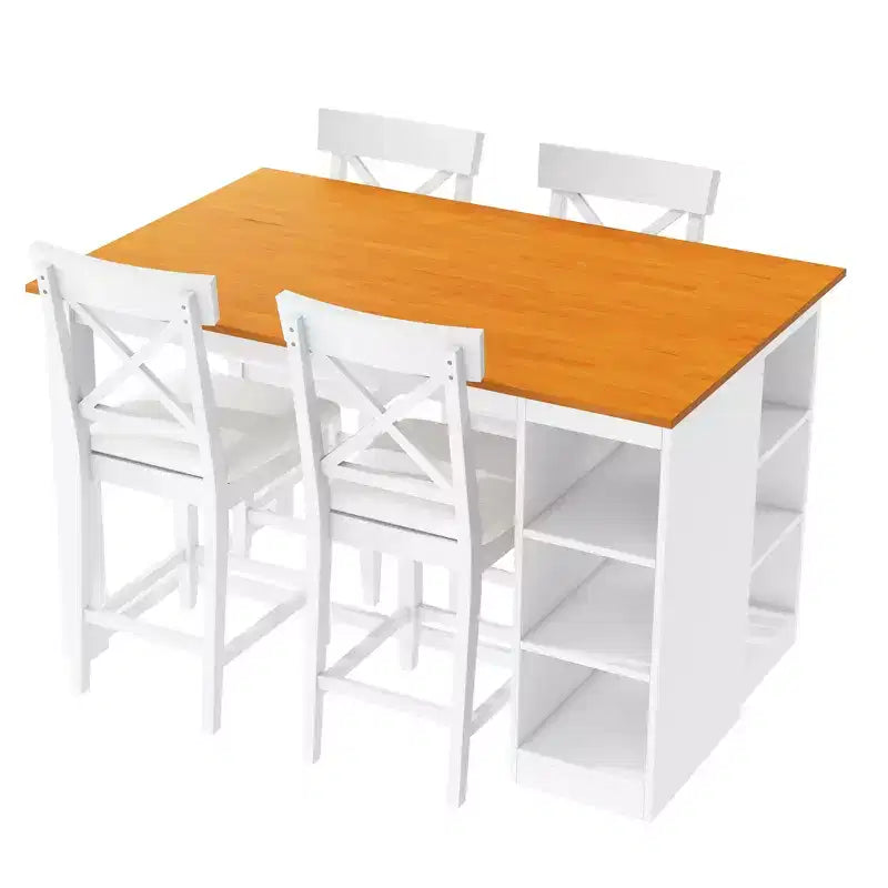 Ensemble de salle à manger 5 pièces hauteur comptoir de style ferme pour 4, ensemble table de bar en bois avec étagères de rangement et 4 chaises rembourrées