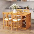 Farmhouse 5 Pieces Counter Height Dining Set for 4, Wooden Bar Table Set with Storage Shelves and 4 Upholstered Chairs