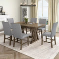 7 Pieces Extendable Dining Table Set for 6, Farmhouse Kitchen Table Set with 6 Upholstered Chairs for Dining Room, Gray