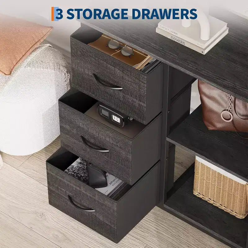 Meuble classeur moderne à 3 tiroirs, support d'imprimante avec 2 étagères de rangement ouvertes, meuble classeur en tissu sous le bureau pour le bureau à domicile