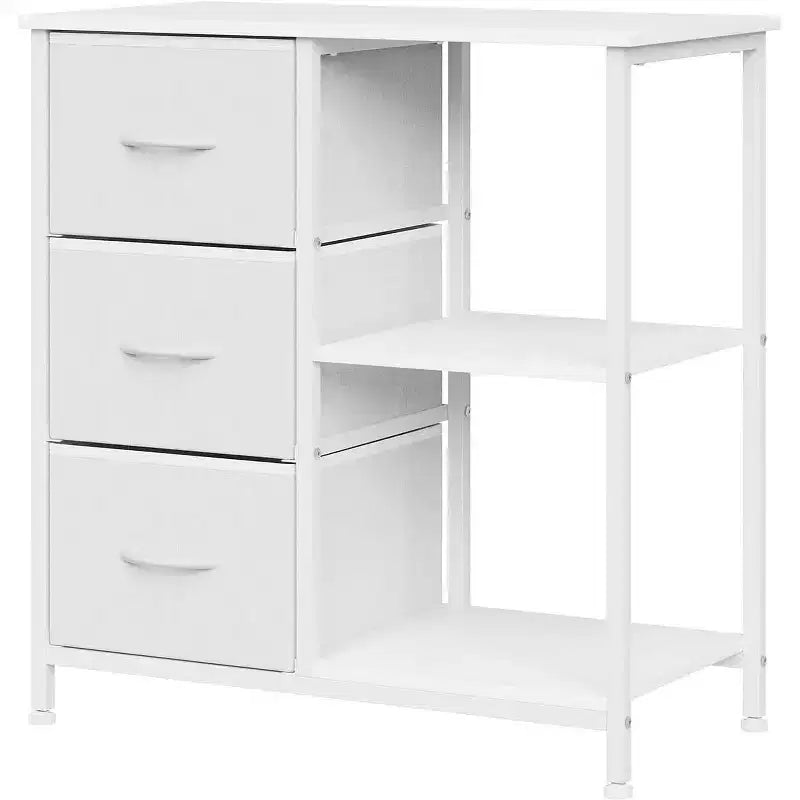 Meuble classeur moderne à 3 tiroirs, support d'imprimante avec 2 étagères de rangement ouvertes, meuble classeur en tissu sous le bureau pour le bureau à domicile