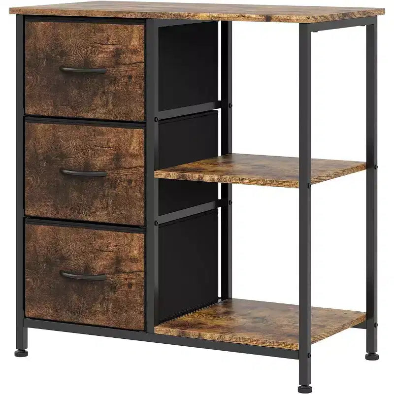 Meuble classeur moderne à 3 tiroirs, support d'imprimante avec 2 étagères de rangement ouvertes, meuble classeur en tissu sous le bureau pour le bureau à domicile