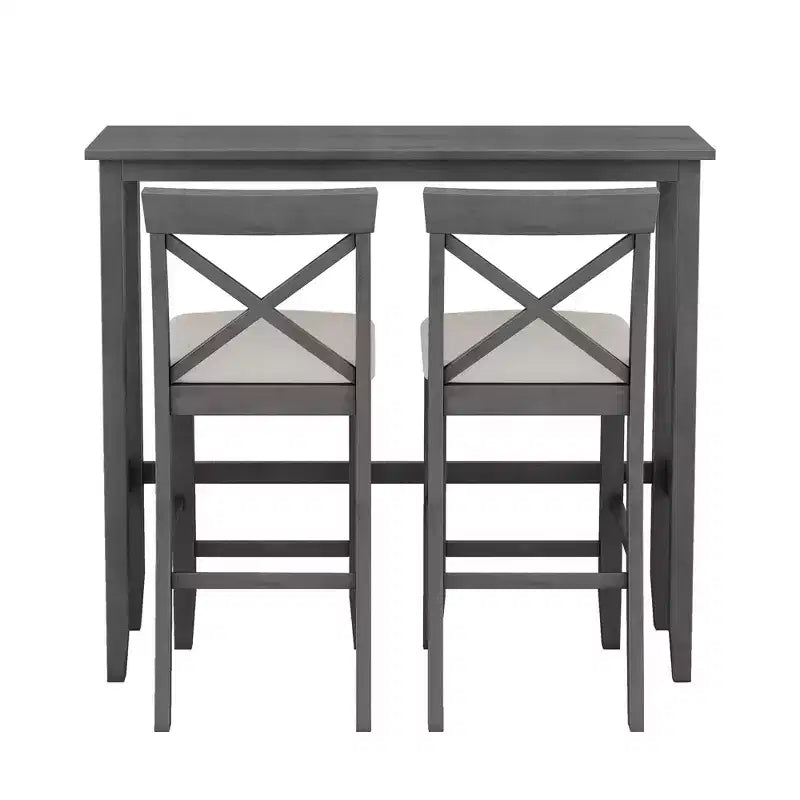 Ensemble de 3 pièces table de salle à manger hauteur de bar en bois, coin repas rectangulaire de style ferme avec 2 chaises pour petits espaces